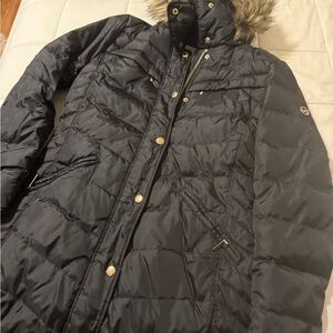 MICHAEL Michael Kors Black Puffer Jacket with Fur Trim